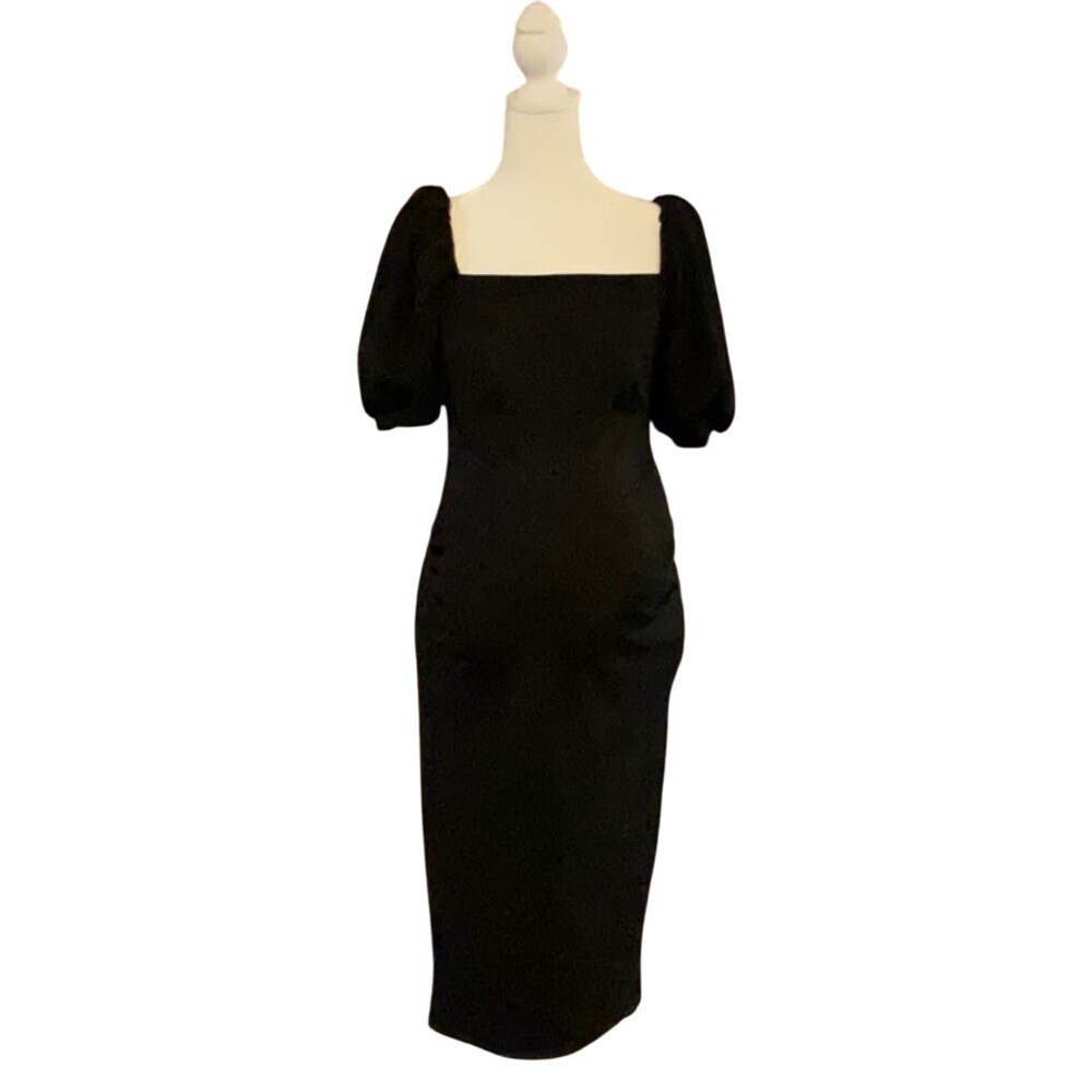 ASOS maternity black‎ sexy dress square neck size 4 puff sleeve zipper